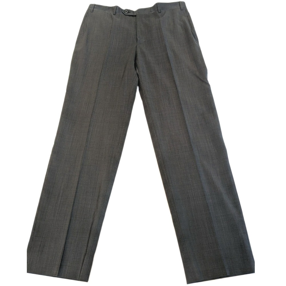 Canali Dress Pants Men 32/33x30/31 Gray Wool Flat Front Straight Travel Classic